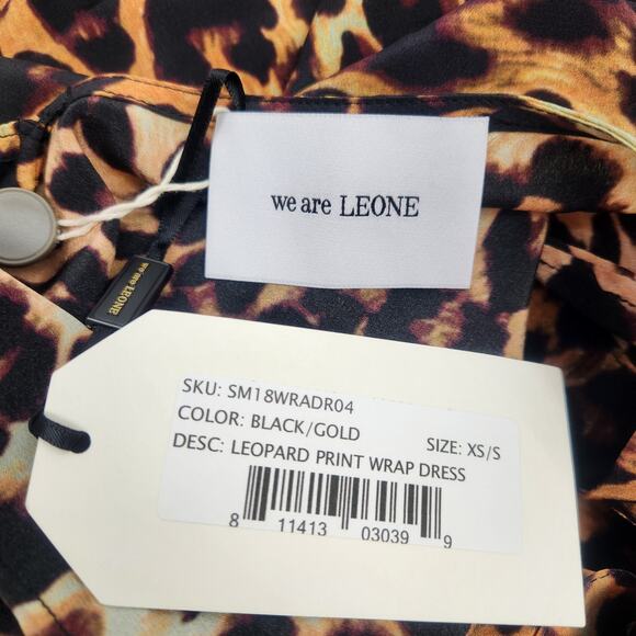 we are Leone Leopard Wrap Dress Size XS/Small Long Sleeve Maxi NWT 100% Silk - Picture 9 of 11